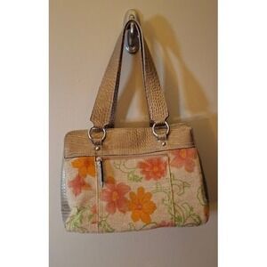 First Issue Liz Claiborne Floral Burlap Metallic Croc Embossed Shoulder Bag